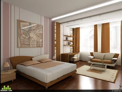 Комната дизайн спальня с диваном и кроватью