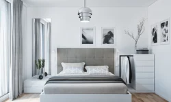 Gray bed in the bedroom interior design photo