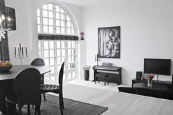 Дизайн гостиной в серо черном белом цвете
