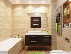 Combination of tiles and wood in the bathroom interior