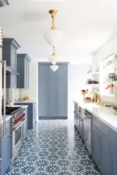 Синяя кухня дизайн пола