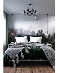 Фотообои с лесом в интерьере спальни