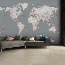 Карта мира декоративная штукатурка фото в интерьере гостиной