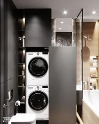 Черная стиральная машина в интерьере ванной фото