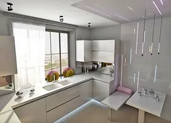 Интерьер небольшой кухни в доме с одним окном