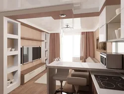 Дизайн кухни гостиной с одним окном посередине