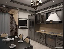 Light kitchen with dark furniture photo