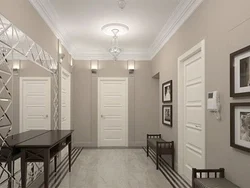 Светлый дизайн коридора и кухни