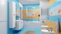 Дизайн ванны с белой и голубой плиткой