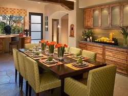 Large table in the kitchen interior