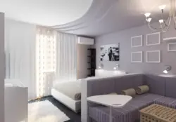 Прямоугольная гостиная с кроватью дизайн