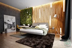 Дизайн спальни дерево и обои