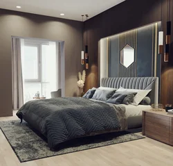 Серый с коричневым в интерьере спальни фото