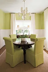 Фисташковый цвет в интерьере гостиной и кухни