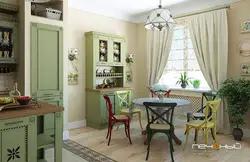 Pistachio color in the interior of the living room and kitchen