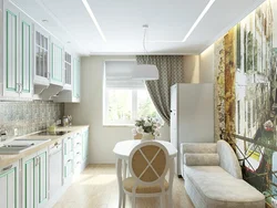 Дизайн кухни с диваном и балконом 9