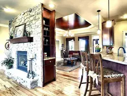 Living room kitchen with stove photo