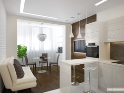 Design of kitchen living room with balcony 18 sq.m.