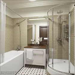 Shower cabin and bathtub in one bathroom photo design