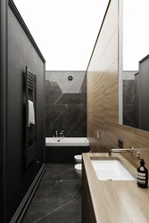 Дизайн ванны дерево и черный мрамор
