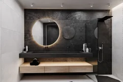 Дизайн ванны дерево и черный мрамор