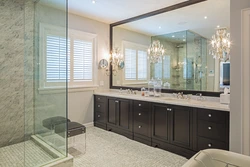 Bath design with large mirror photo