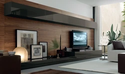 Телевизор подвесной в дизайне гостиной