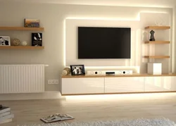 Телевизор подвесной в дизайне гостиной