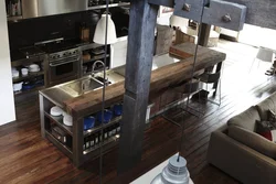 Кухня лофт с островом дизайн