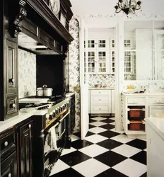 Интерьеры белая кухня черный пол