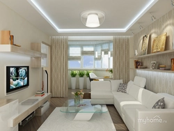 Living room design photo 15 sq m with balcony photo