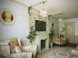 Камин в стиле прованс в интерьере гостиной