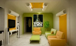 Дизайн гостиной зеленый с желтым