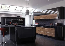 Black and brown kitchen interior