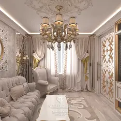 Дизайн гостиной серо золотой