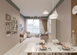 Дизайн кухни гостиной в пастельных тонах