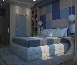 Дизайн спальни в серо синих тонах