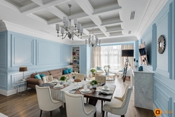 Дизайн кухни гостиной в голубых тонах