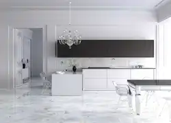 Мраморный белый пол на кухне фото