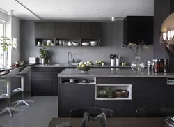 Gray kitchen design with island