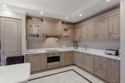 Beige neoclassical kitchen in the interior