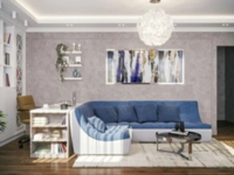 Гостиная неоклассика с синим диваном