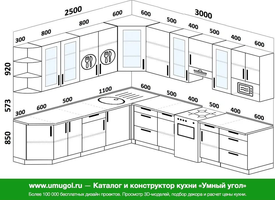 Кухня чертеж с размерами