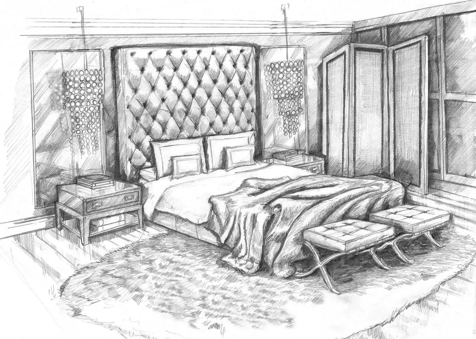 Интерьер спальни рисунок