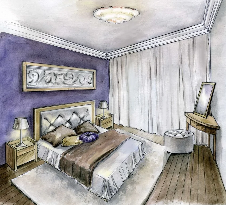 Интерьер спальни рисунок