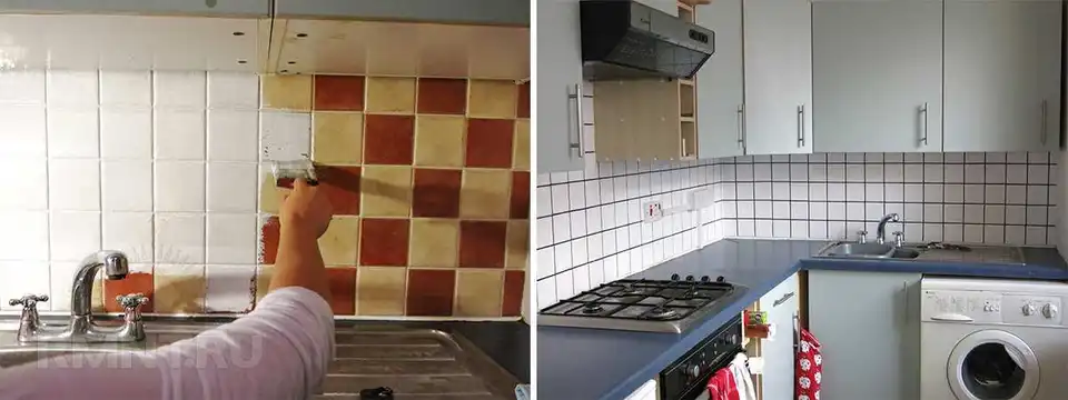Покраска плитки на кухне
