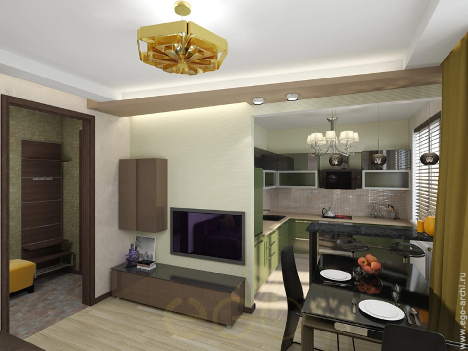 Дизайн гостиной совмещенной с кухней