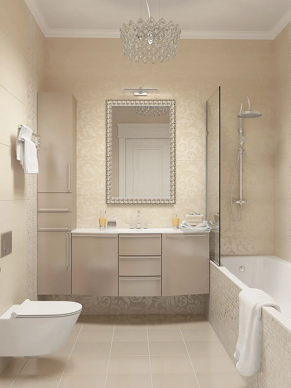 Бежевая ванная комната дизайн