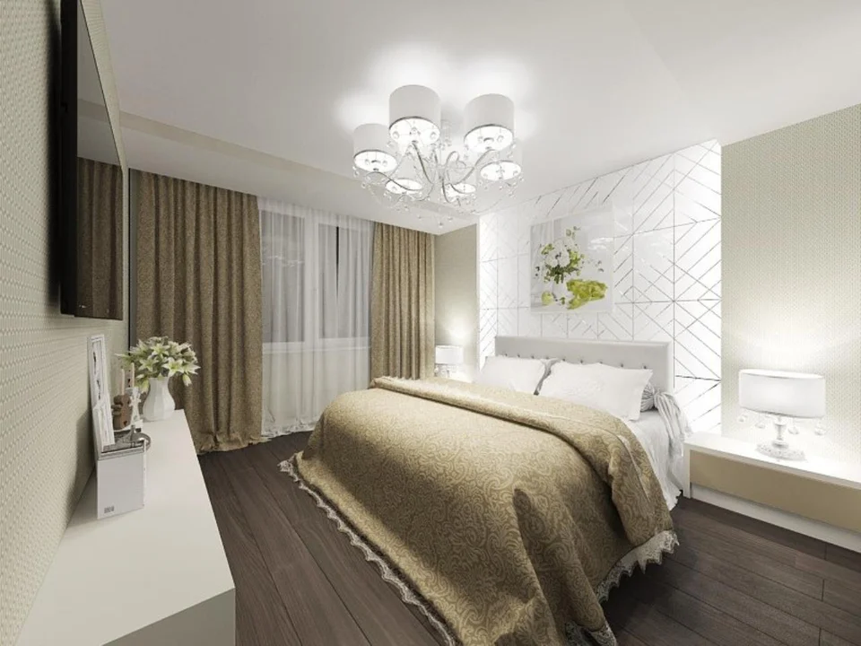 Спальня в современном стиле в светлых тонах дизайн