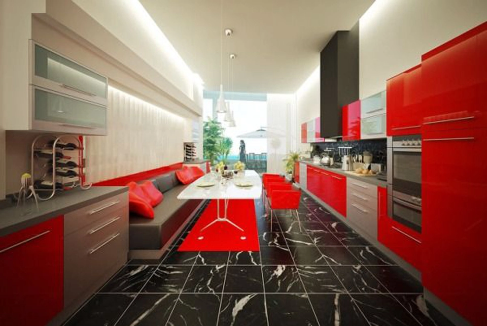 Черно-красная кухня в интерьере